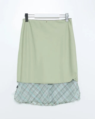 Waist ribbon detail check midi skirt