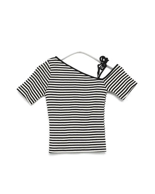 Striped one-shoulder short-sleeved T-shirt
