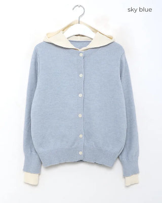 Layered knit hooded cardigan