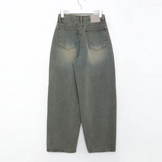 Gray wash denim wide pants