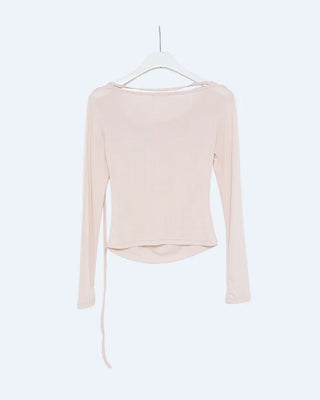 Drape neck strap point long sleeve shirt