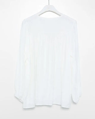 Shirred V-neck long blouse