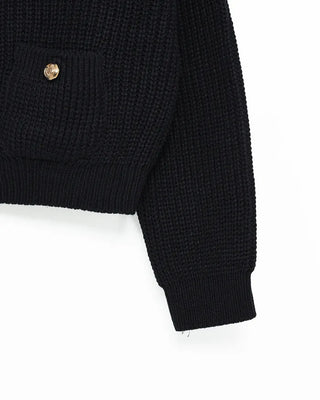Gold Button Square Pocket Ribbed Cardigan