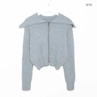 Angora Texture Color Zipper Cardigan