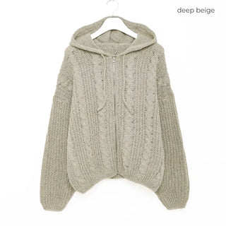 Hooded Cable Zip-Up Knit