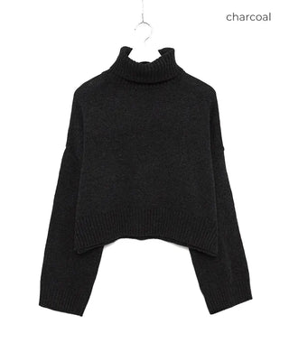 Side-slit cropped turtleneck knit