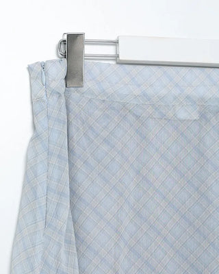 Checked sheer long skirt