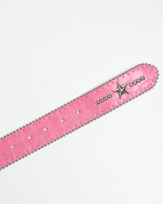 Star-studded cubic buckle crocodile belt