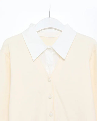 Layered shirt with knit accents
