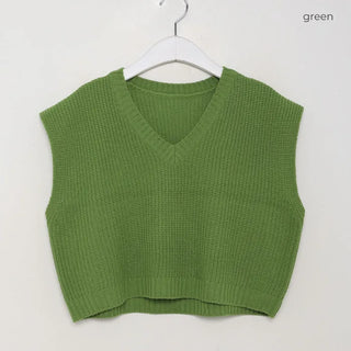 Oversized V-neck knit vest