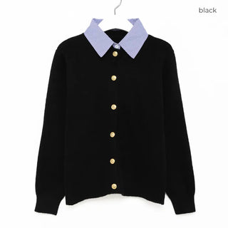 Striped shirt layered cardigan