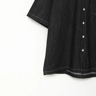 Stitched denim half-sleeve shirt