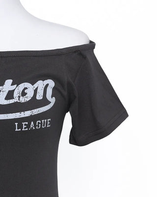 Lettering Crop Off-Shoulder Short-Sleeve T-Shirt