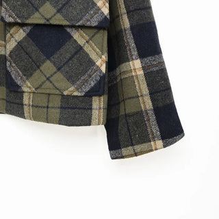 Checked short duffel coat