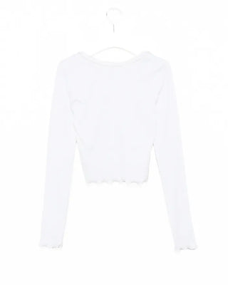 Lace neck long-sleeve T-shirt