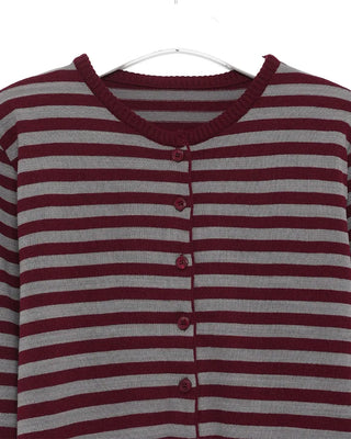 Round neck striped knit cardigan
