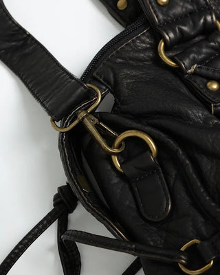 Cable Line Leather Square Boston Bag