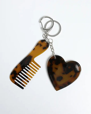 Heart Mirror & Comb Set Keyring