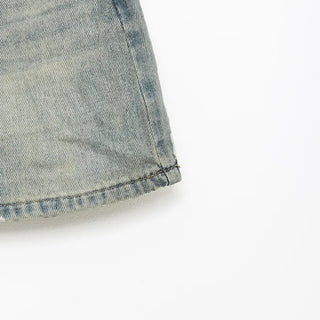 Belted denim mini skirt
