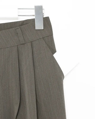 Pinstripe center-pleated wide-leg slacks