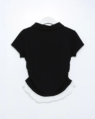 Color neck lace detail short-sleeved T-shirt