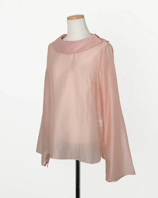(ORIGINAL) Round Collar Button Sheer Blouse