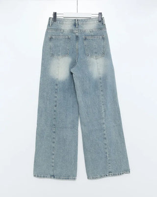 Washed wide denim pants