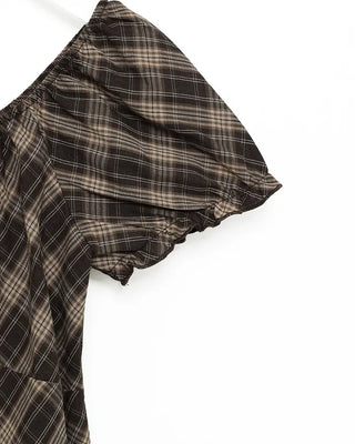 Checkered ribbon asymmetrical dress