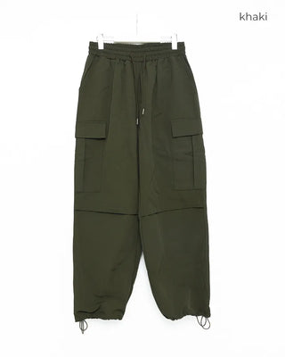 Fleece-lined parachute string cargo pants