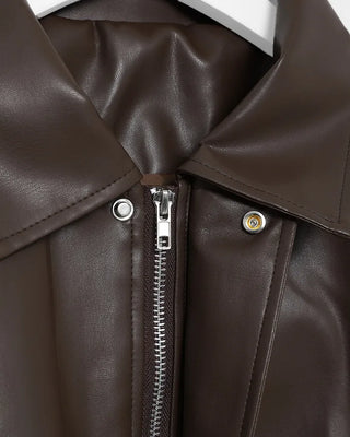 Oversized Collar Faux Leather Jacket