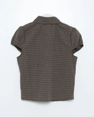 Checked cap-sleeve shirt blouse