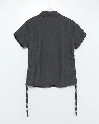 Denim Shirred Short-Sleeve Shirt