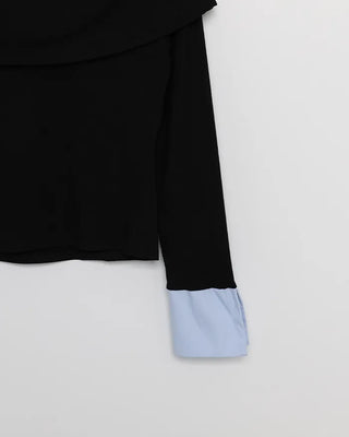 Shirt-layered off-shoulder blouse