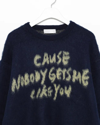 (Unisex) Bust Lettering Hairy Knit Sweater