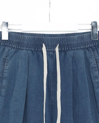 Denim wide-leg pants with elastic waistband and drawstring
