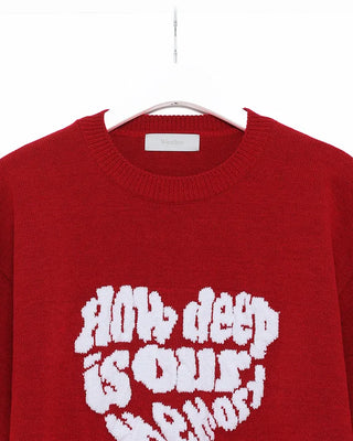(Unisex) Heart Lettering Short-Sleeve Knit