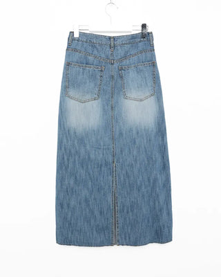 Washed long denim skirt