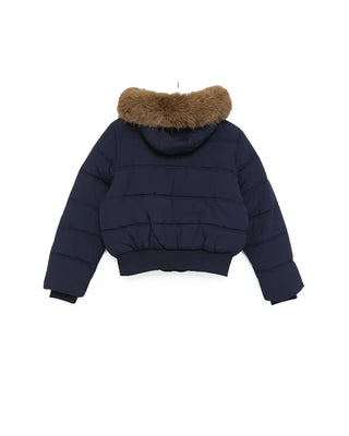 Loop button attached fur hood short down jacket