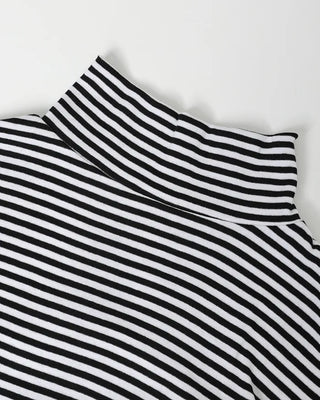 Striped half-turtleneck cut and sew