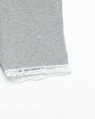 Lace hem short ribbed leggings pants