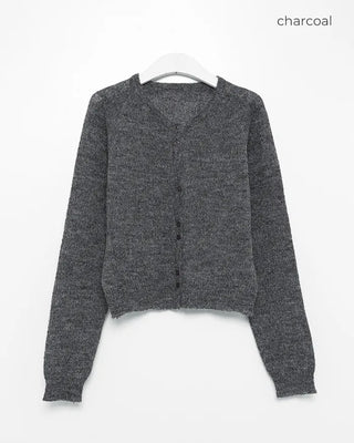 Round neck double-button knit cardigan