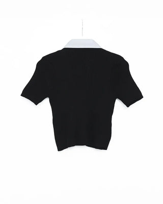 Shirt-layered short-sleeved cardigan