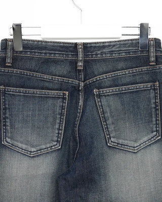 Seam-stitched distressed wide-leg denim pants