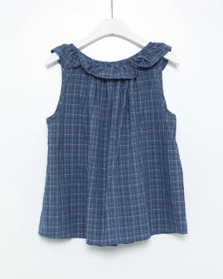 Checked ruffle sleeveless blouse