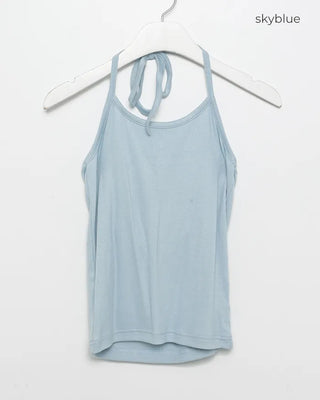 Round neck striped halter neck ribbed camisole