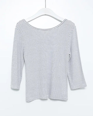 Striped oval neck cropped sleeve T-shirt