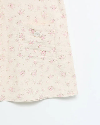 Short puff-sleeve walnut button pocket gauze tunic