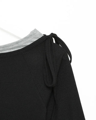 Boat neck layered long-sleeve T-shirt