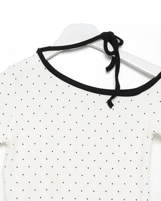 One-shoulder polka dot neck string short-sleeve T-shirt