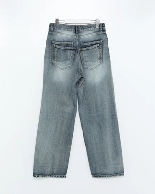 Washed denim pants with double back pockets